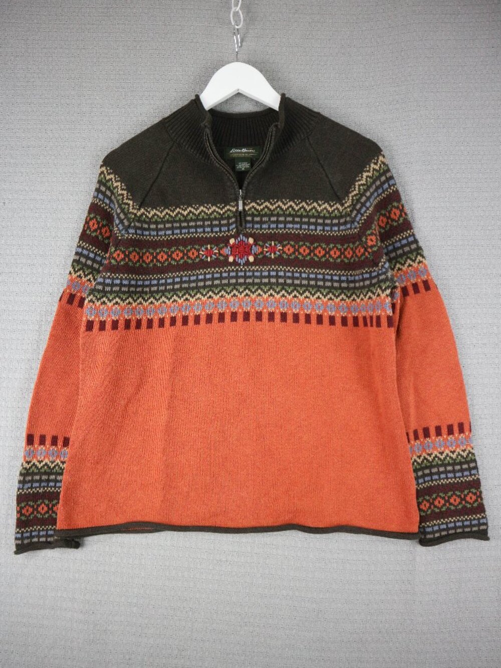 Eddie Bauer Quarter Zip Knit Cotton Blend Sweater XL